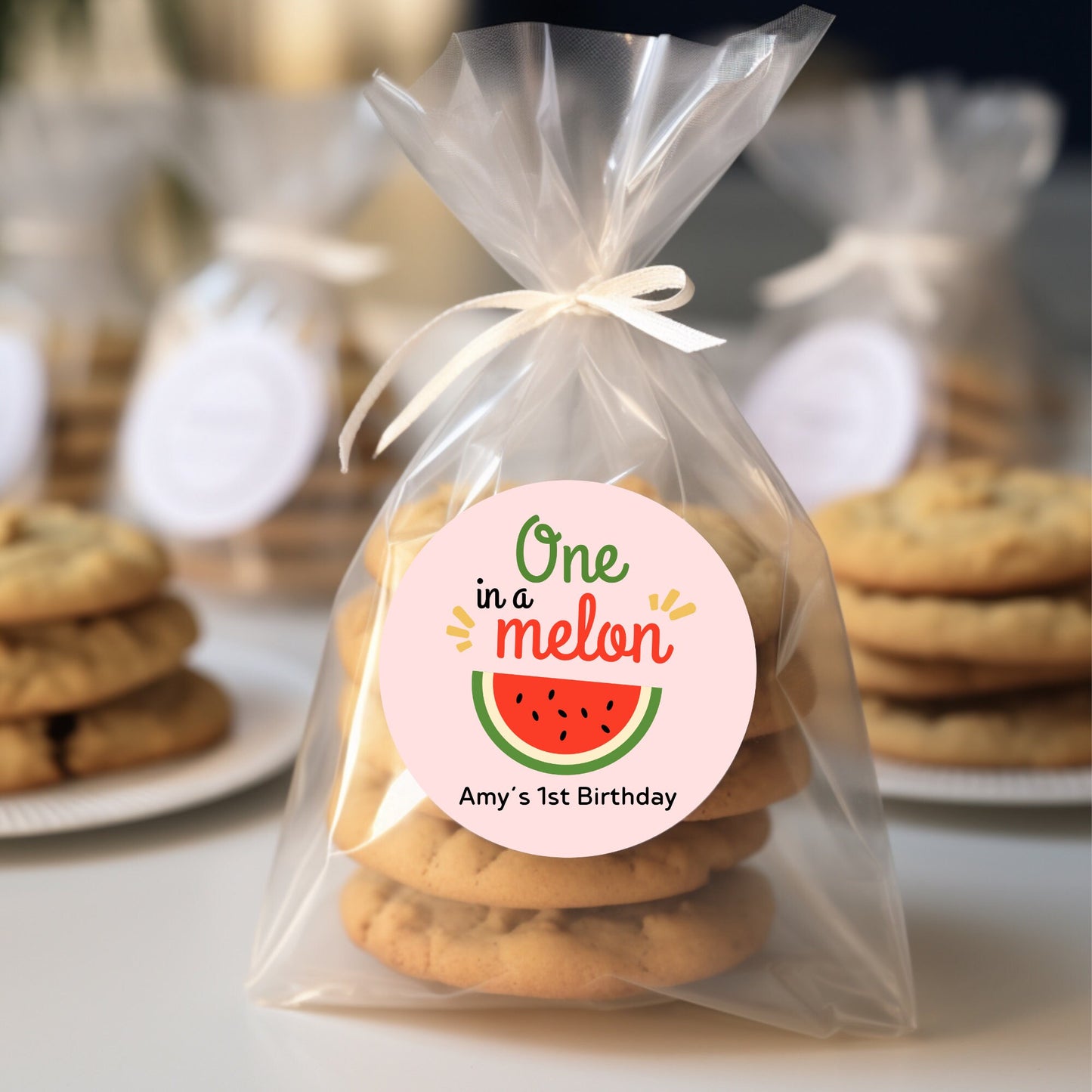Personalized One in A Melon Birthday Stickers, Custom Party Favor Goody Bag Labels, Kids Birthday Balloon Stickers, First Birthday Party