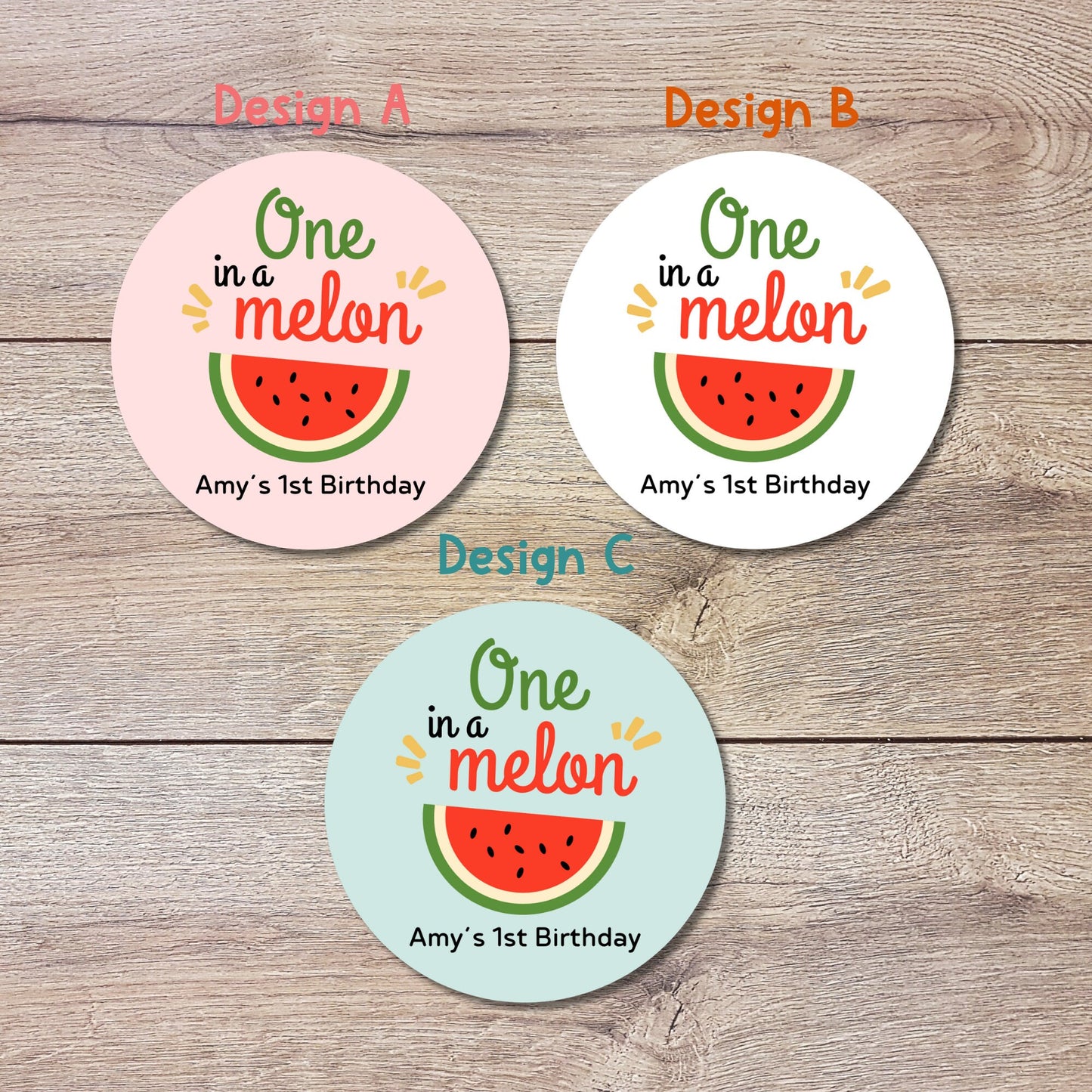 Personalized One in A Melon Birthday Stickers, Custom Party Favor Goody Bag Labels, Kids Birthday Balloon Stickers, First Birthday Party