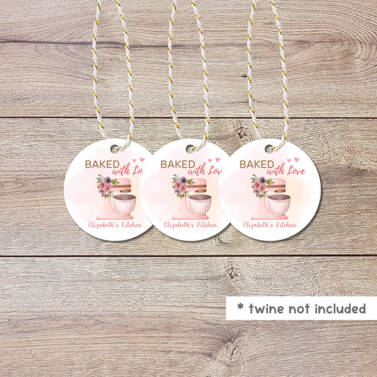 Personalized Baked with Love Gift Tags, Matte Finish, Customized Baked Goods Tags, Baking Tags, Small Business Bakery Packaging Tags