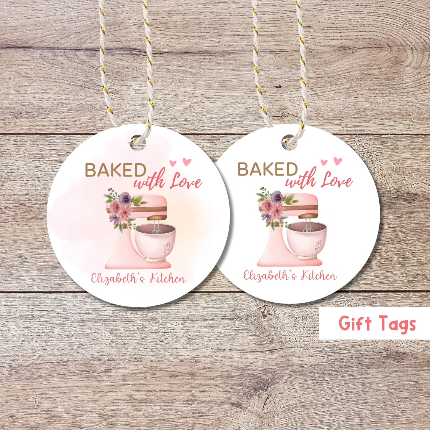 Personalized Baked with Love Gift Tags, Matte Finish, Customized Baked Goods Tags, Baking Tags, Small Business Bakery Packaging Tags
