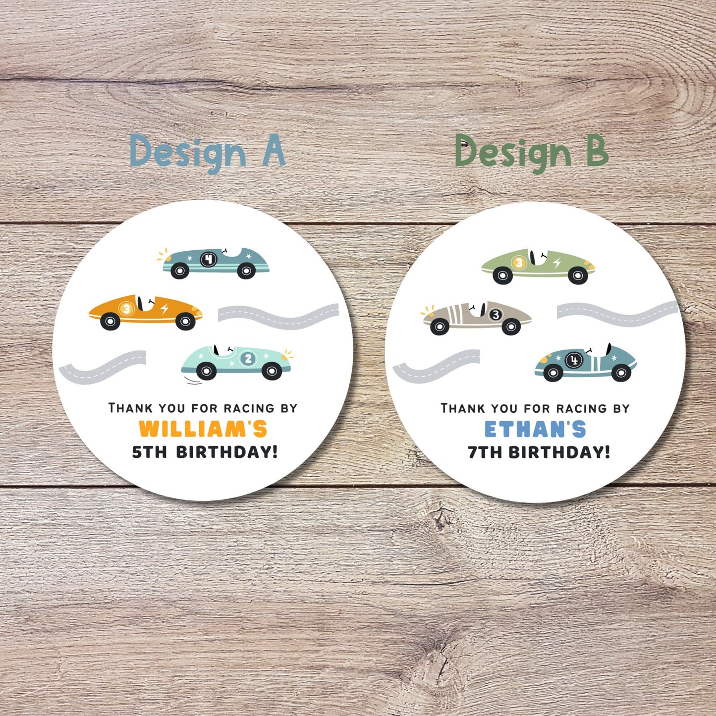 Personalized Race Car Theme Birthday Stickers, Goody Bag Party Favor Stickers, Custom Thank You Happy Birthday Label, Girls Boys Birthday