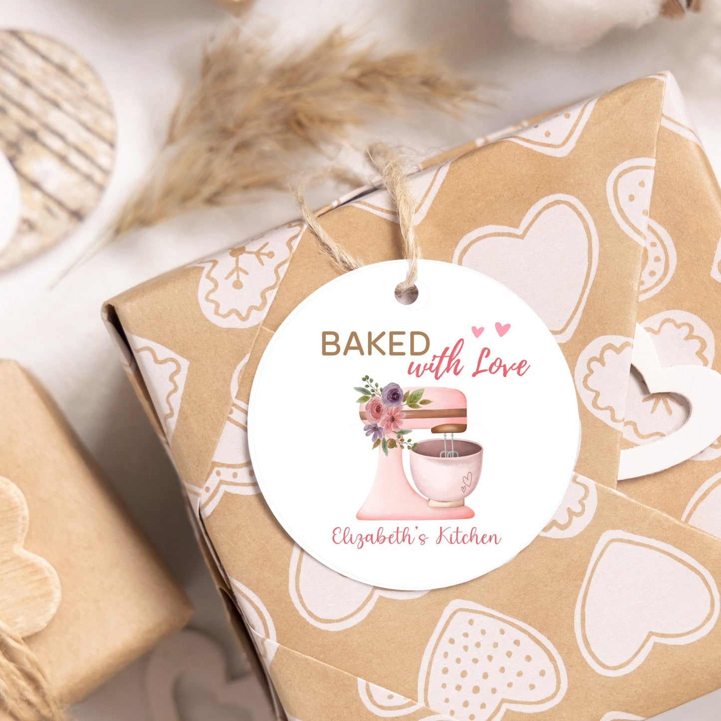 Personalized Baked with Love Gift Tags, Matte Finish, Customized Baked Goods Tags, Baking Tags, Small Business Bakery Packaging Tags