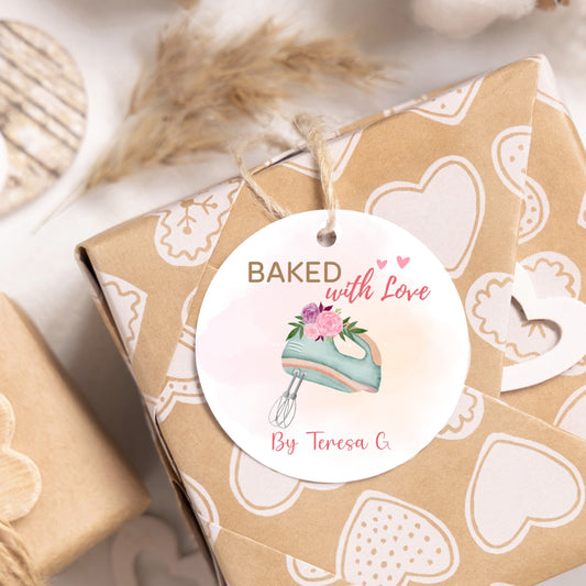 Personalized Baked with Love Gift Tags, Matte Finish, Customized Baked Goods Tags, Baking Tags, Small Business Bakery Packaging Tags