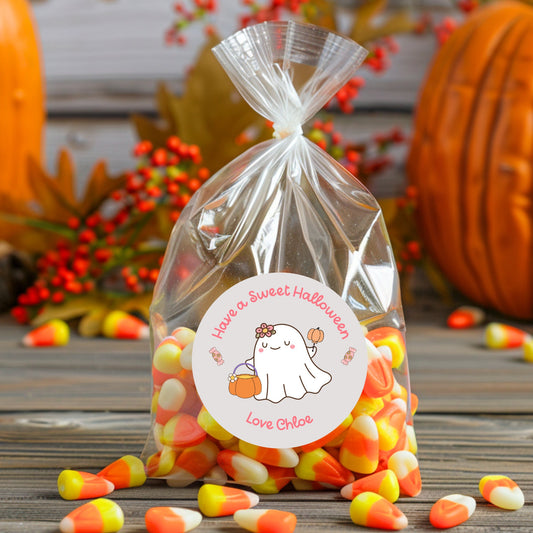 Personalized Have a Sweet Halloween Stickers, Custom Halloween Goody Bag Label, Printed Kids Happy Halloween School Event Label, Cute Ghost