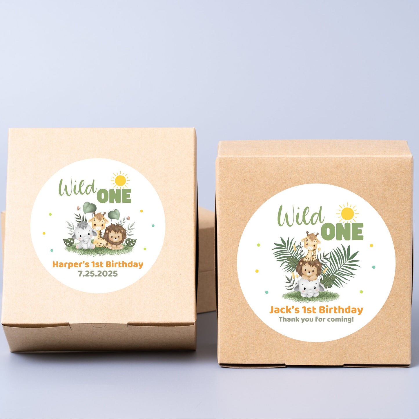 Personalized Safari Animals Wild One Birthday Sticker, Custom First Birthday Party Favor Labels, Kids Jungle Safari Thank You Birthday