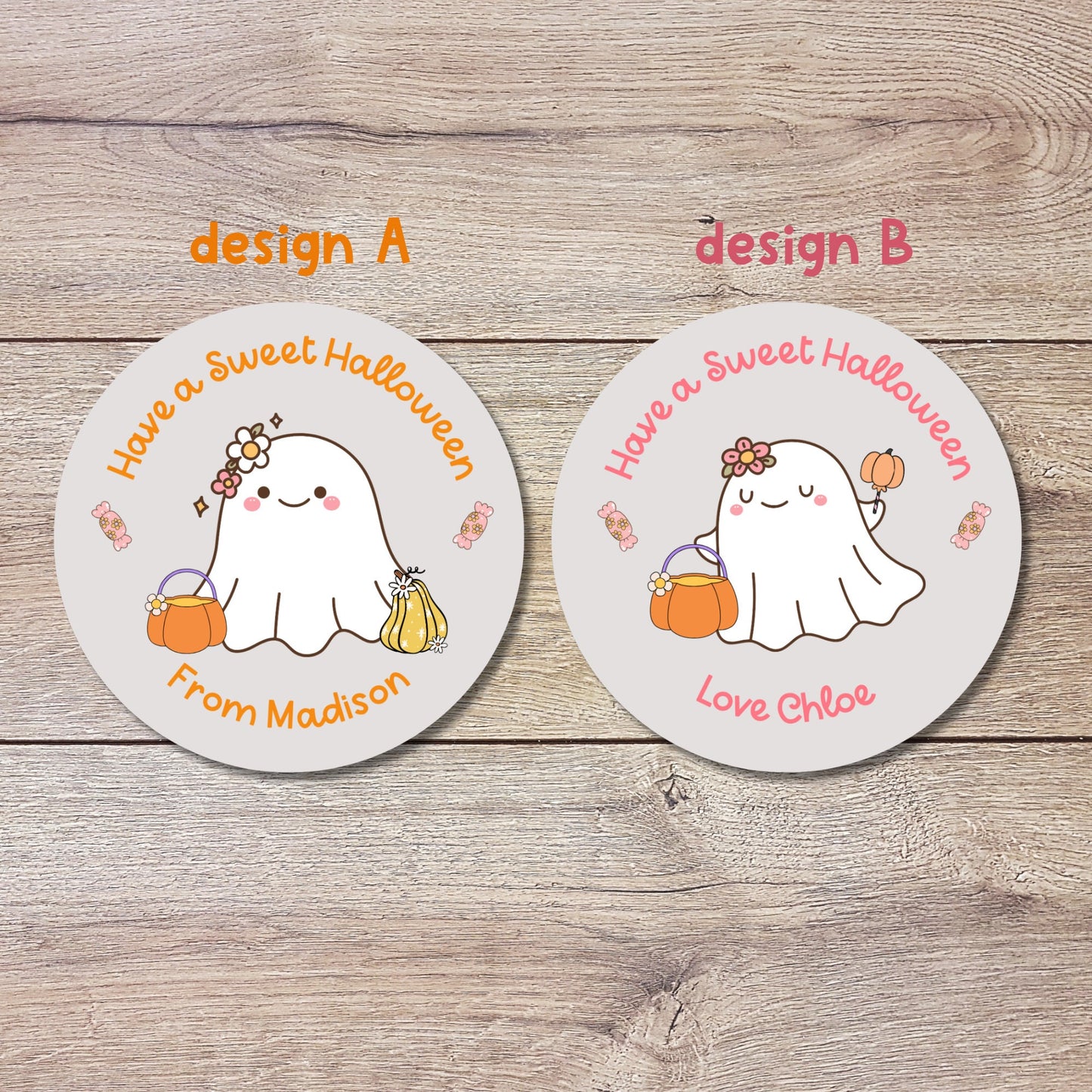 Personalized Have a Sweet Halloween Stickers, Custom Halloween Goody Bag Label, Printed Kids Happy Halloween School Event Label, Cute Ghost
