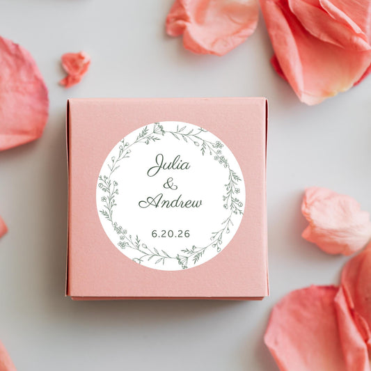Personalized Floral Wreath Wedding Stickers, Custom Wedding Favor Labels, Wedding Invitation Envelope Seal, Custom Anniversary Party Favor