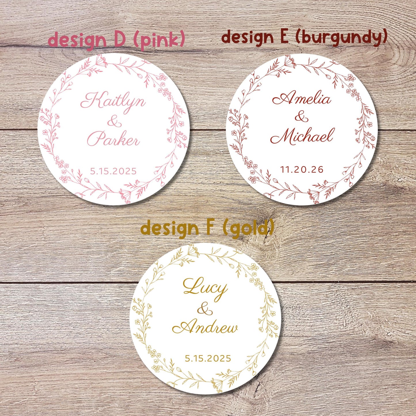 Personalized Floral Wreath Wedding Stickers, Custom Wedding Favor Labels, Wedding Invitation Envelope Seal, Custom Anniversary Party Favor
