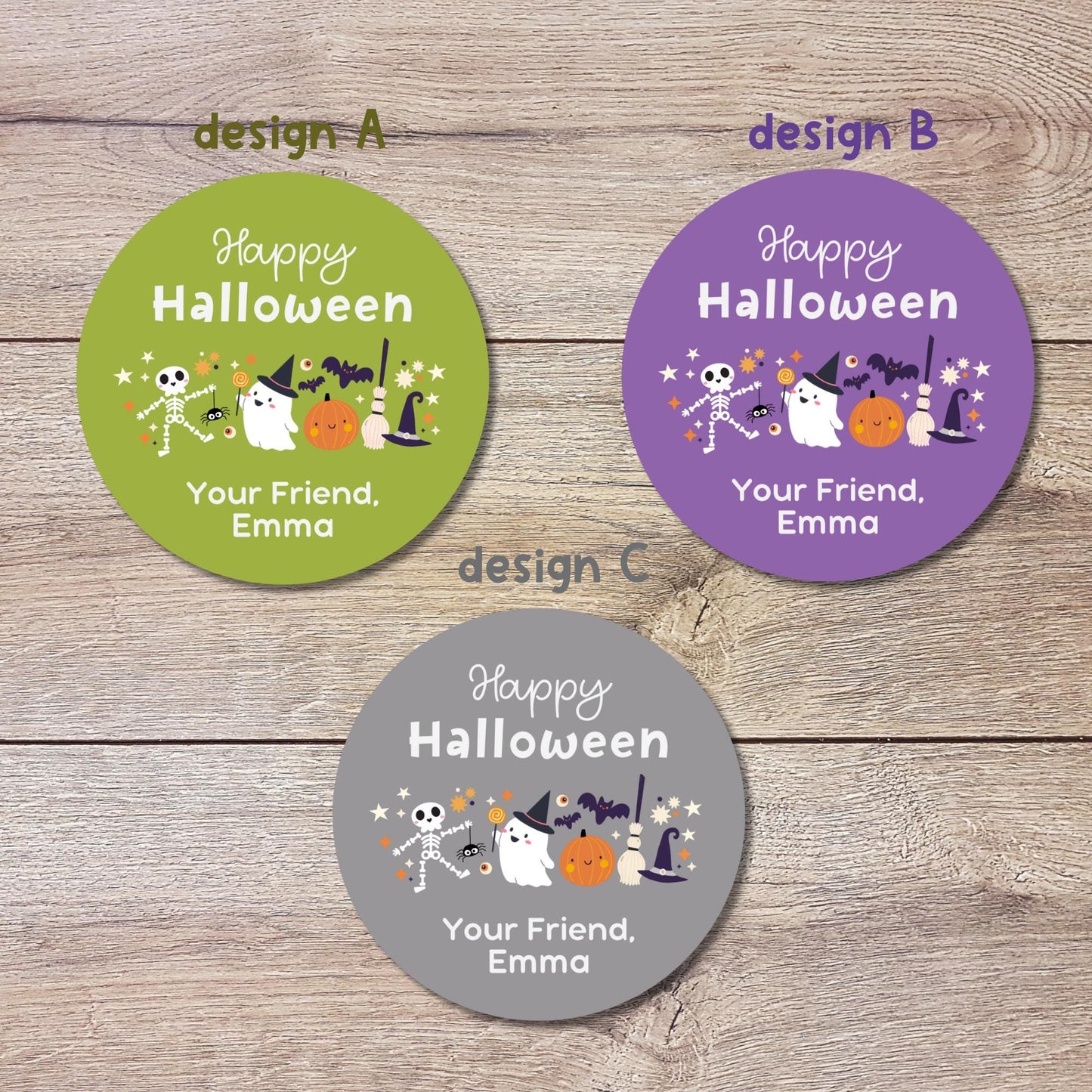 Personalized Halloween Ghost & Friends Stickers, Custom Halloween Goody Bag Label, Printed Kids Happy Halloween School Event Gift Label