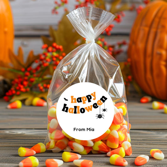 Personalized Happy Halloween Stickers, Custom Goody Bag Label, Kids Halloween School Event Label, Cute Holiday Party Favor Sticker