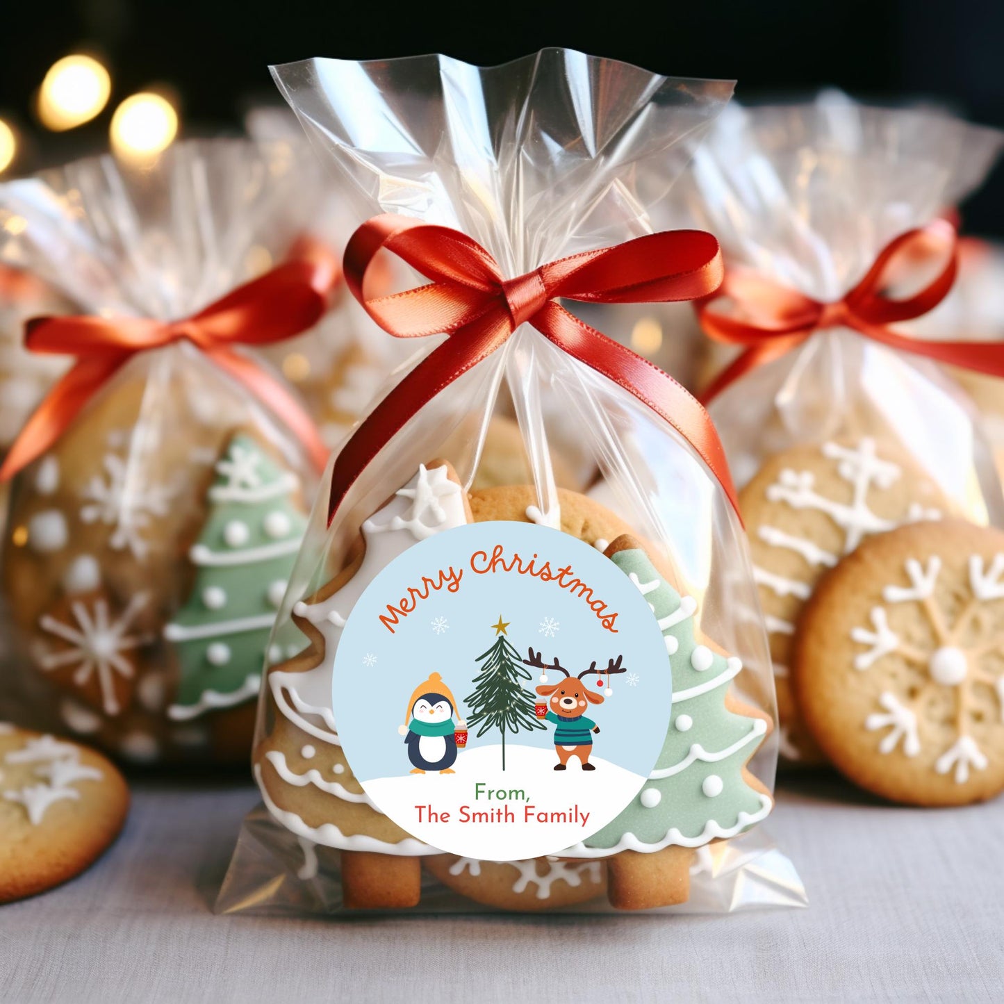 Personalized Merry Christmas Stickers, Custom Happy Holidays Penguin Bear Reindeer & Friends Label, Party Favor Gift Tag Stickers