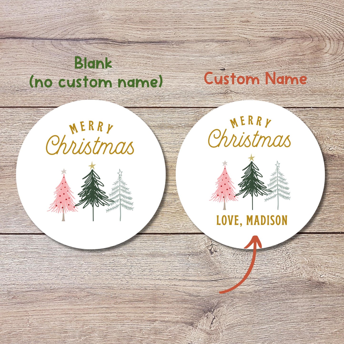 Personalized Christmas Tree Stickers, Custom Happy Holidays Merry Christmas Labels, Party Favor Gift Tags, Gift Boxes, Envelope Seals