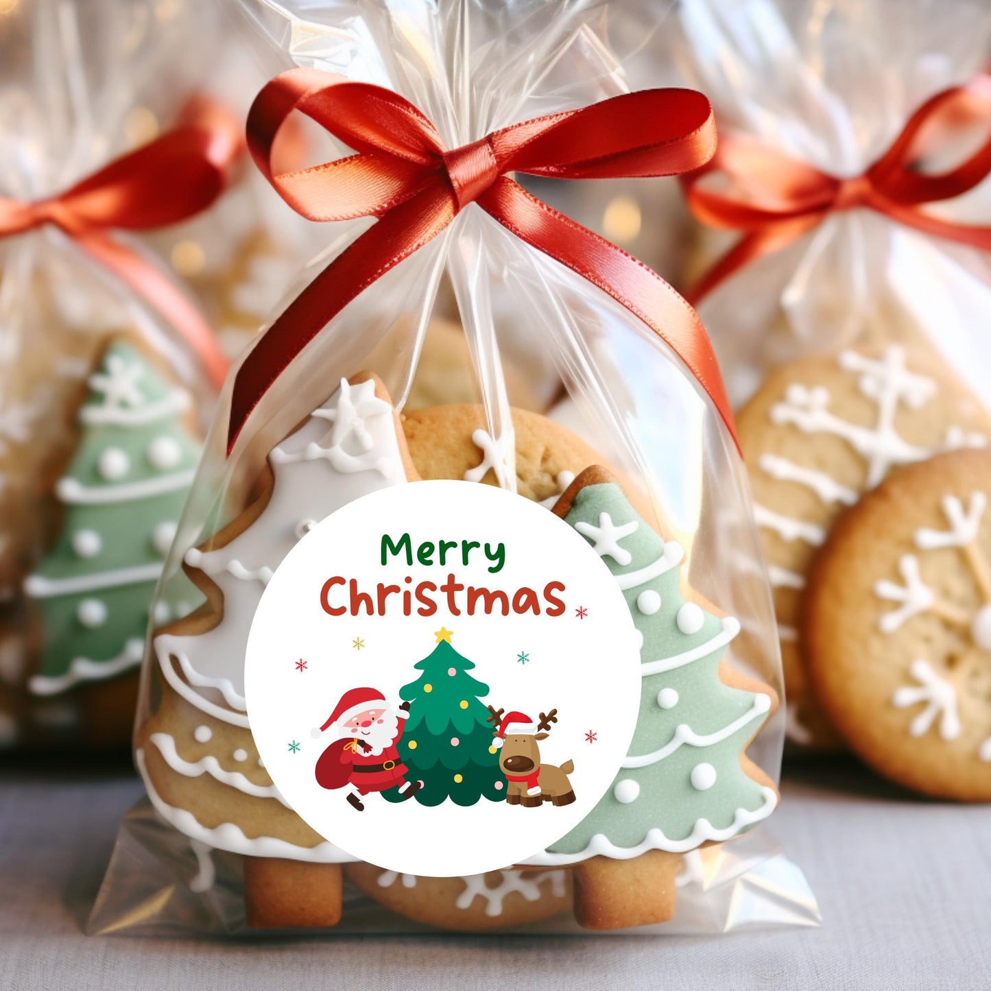Personalized Christmas Santa & Reindeer Stickers, Custom Happy Holidays Design Labels, Holiday Baking Party Favor Treat Bags Gift Tag