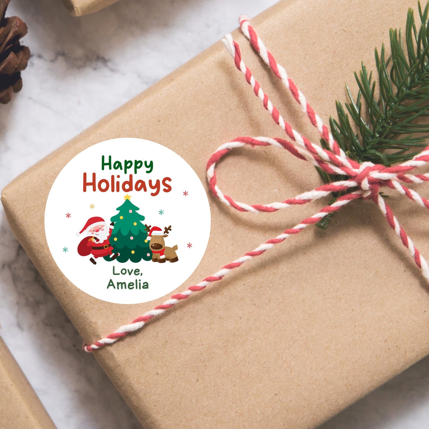 Personalized Christmas Santa & Reindeer Stickers, Custom Happy Holidays Design Labels, Holiday Baking Party Favor Treat Bags Gift Tag