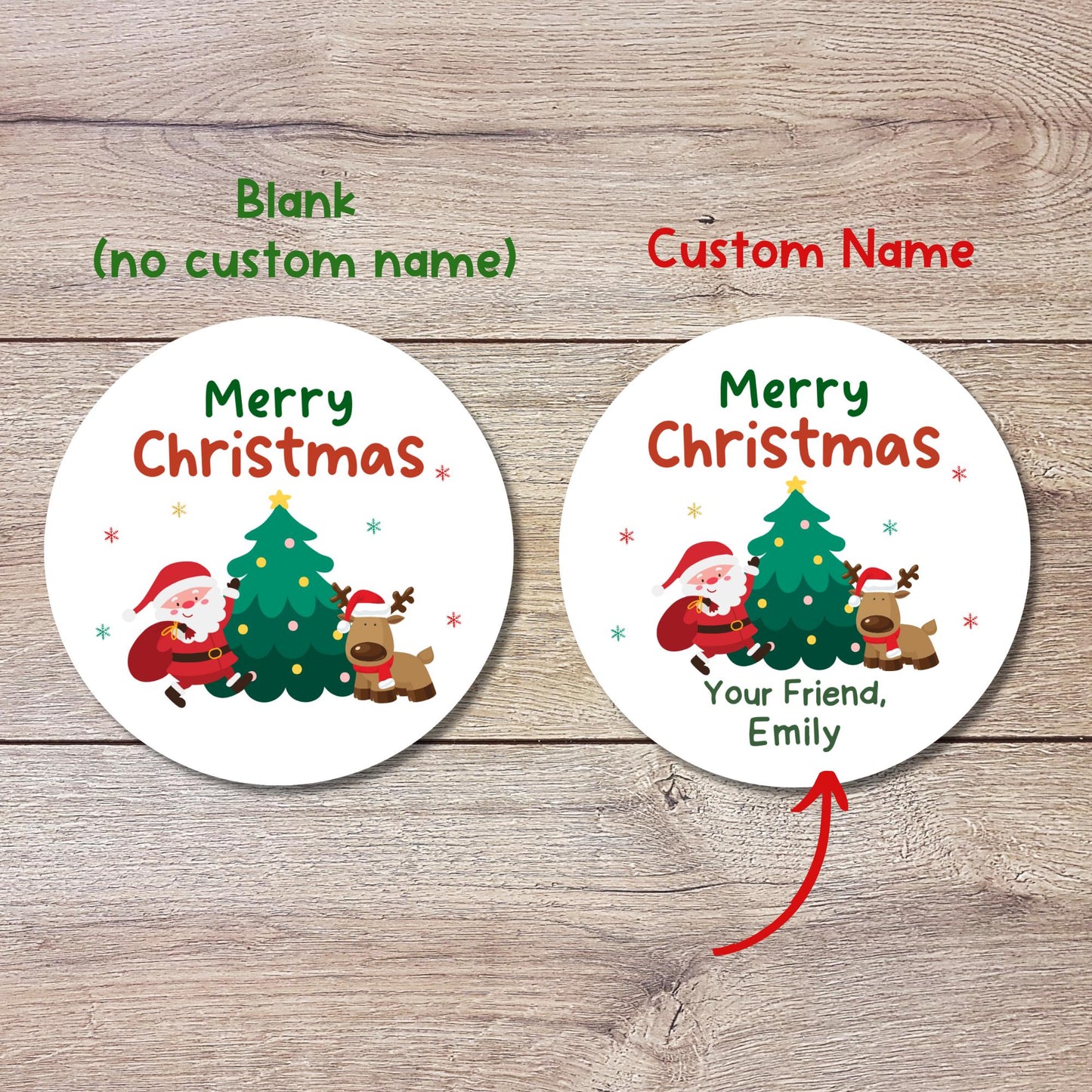 Personalized Christmas Santa & Reindeer Stickers, Custom Happy Holidays Design Labels, Holiday Baking Party Favor Treat Bags Gift Tag