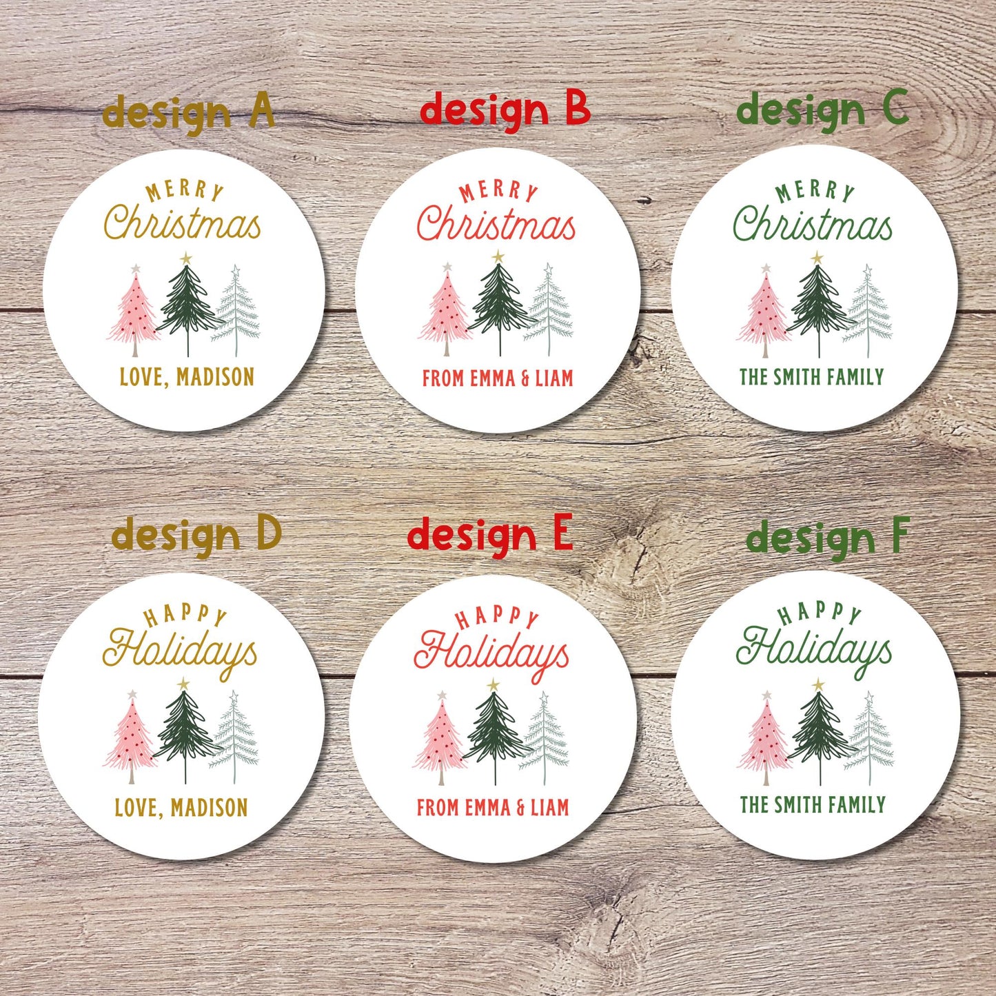 Personalized Christmas Tree Stickers, Custom Happy Holidays Merry Christmas Labels, Party Favor Gift Tags, Gift Boxes, Envelope Seals