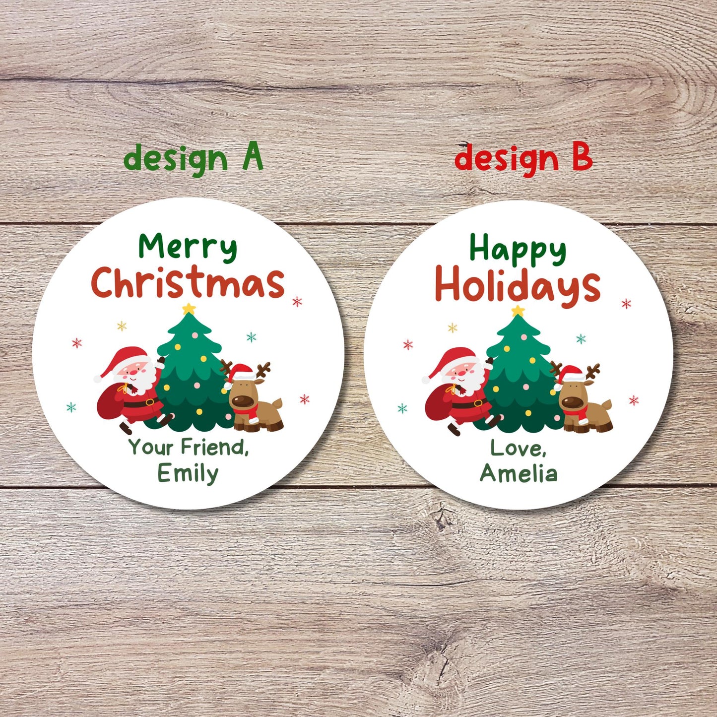 Personalized Christmas Santa & Reindeer Stickers, Custom Happy Holidays Design Labels, Holiday Baking Party Favor Treat Bags Gift Tag