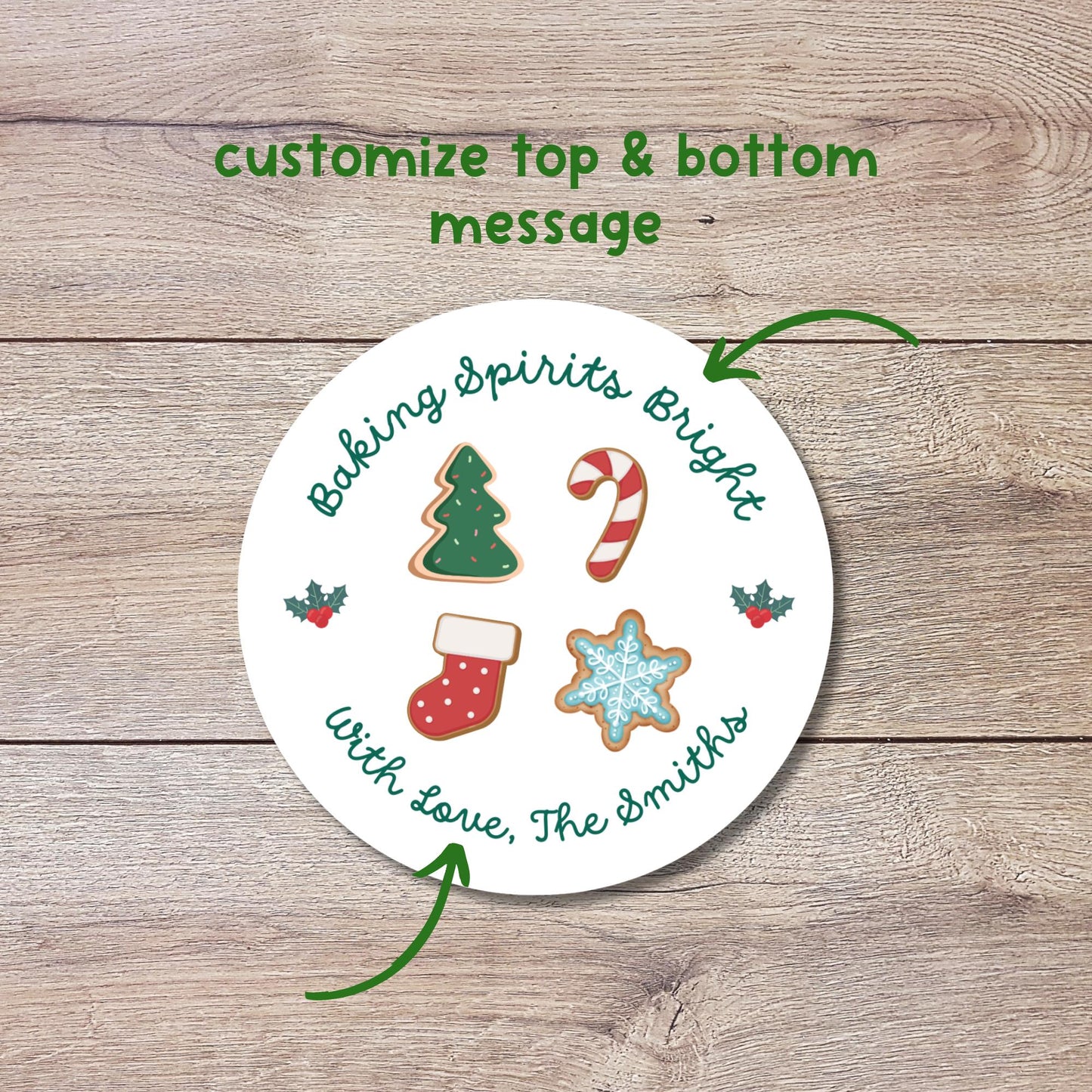Baking Spirits Bright Stickers, Personalized Christmas Baked with Love Labels, Custom Made with Love Gift Tags, Happy Holiday Home Baking