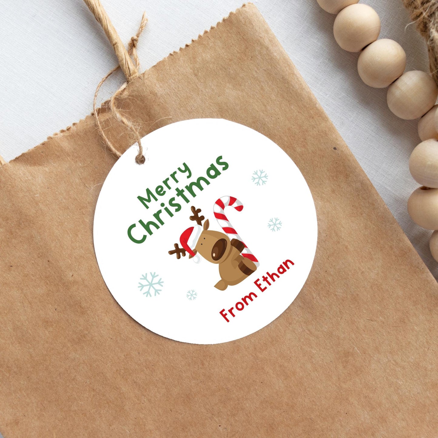 Personalized Christmas Reindeer Gift Tags, Custom Holiday Gift Tags, Matte Finish, Goody Bag Party Favor Tags, Gift Wrap Tags