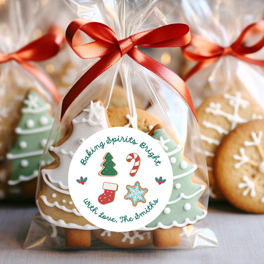 Baking Spirits Bright Stickers, Personalized Christmas Baked with Love Labels, Custom Made with Love Gift Tags, Happy Holiday Home Baking