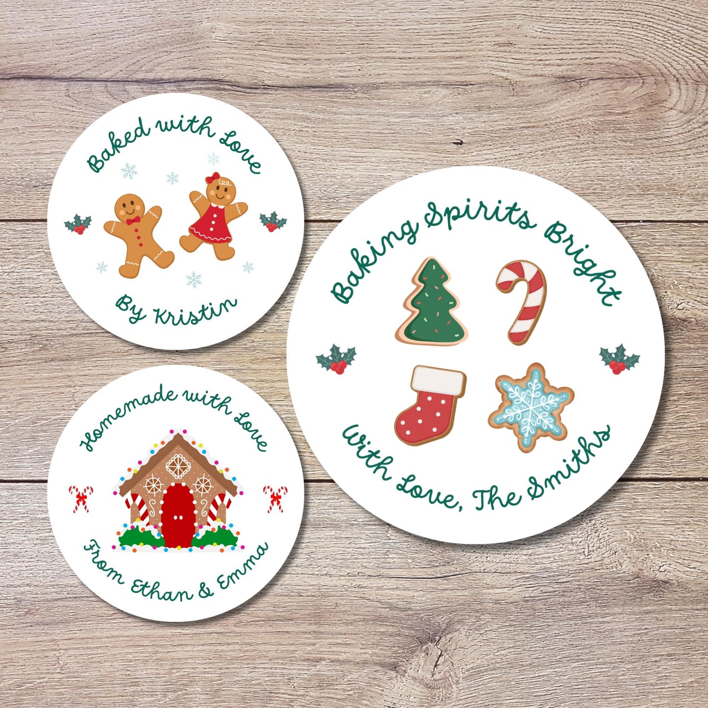 Baking Spirits Bright Stickers, Personalized Christmas Baked with Love Labels, Custom Made with Love Gift Tags, Happy Holiday Home Baking