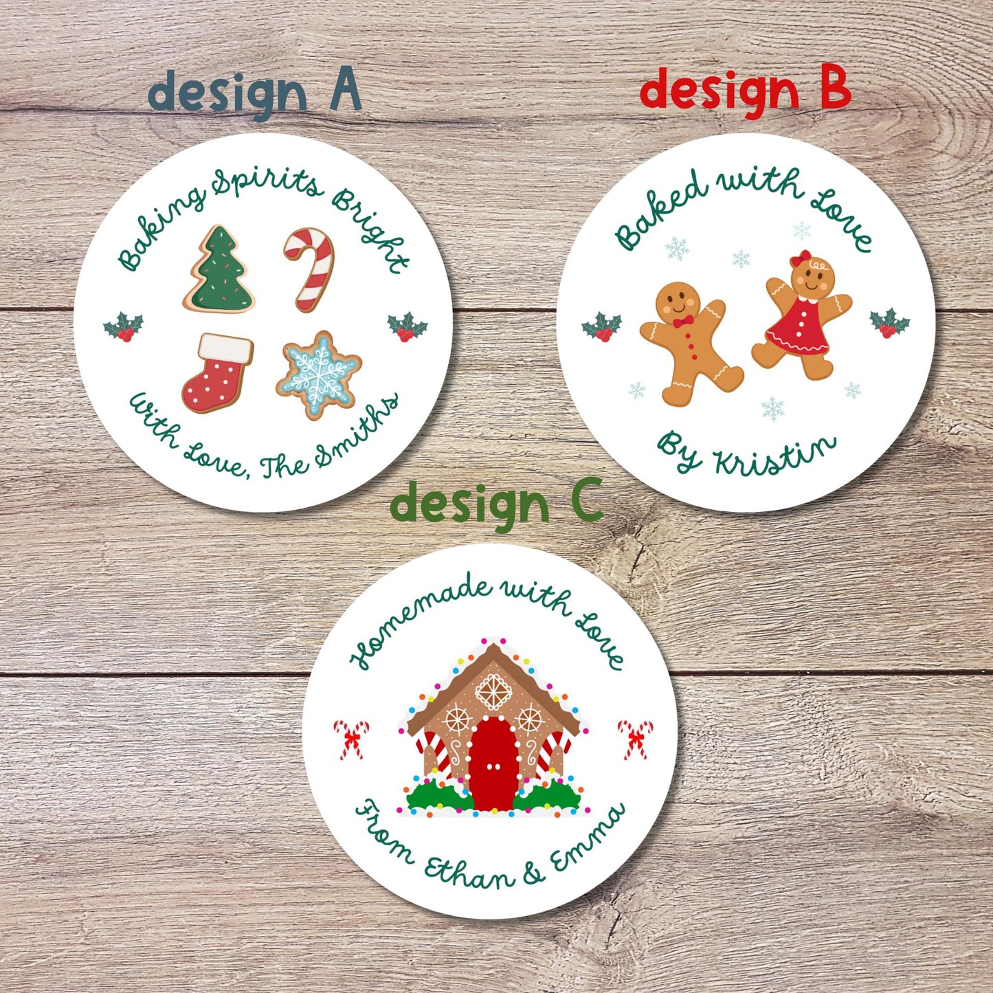 Baking Spirits Bright Stickers, Personalized Christmas Baked with Love Labels, Custom Made with Love Gift Tags, Happy Holiday Home Baking