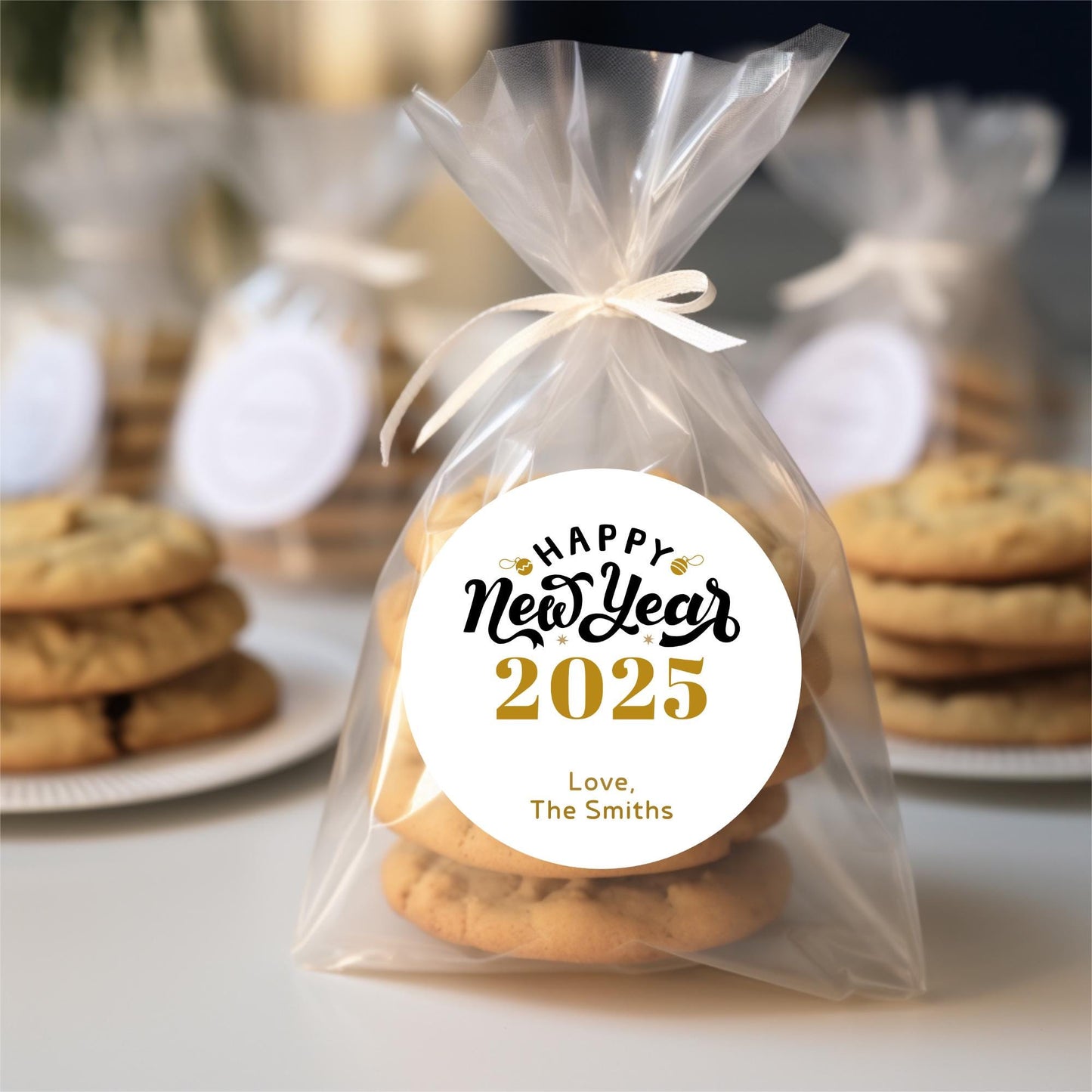 Personalized Happy New Year 2025 Stickers, Custom New Year's Eve Party Labels, Holiday Baking Party Favor Treat Bags Gift Labels