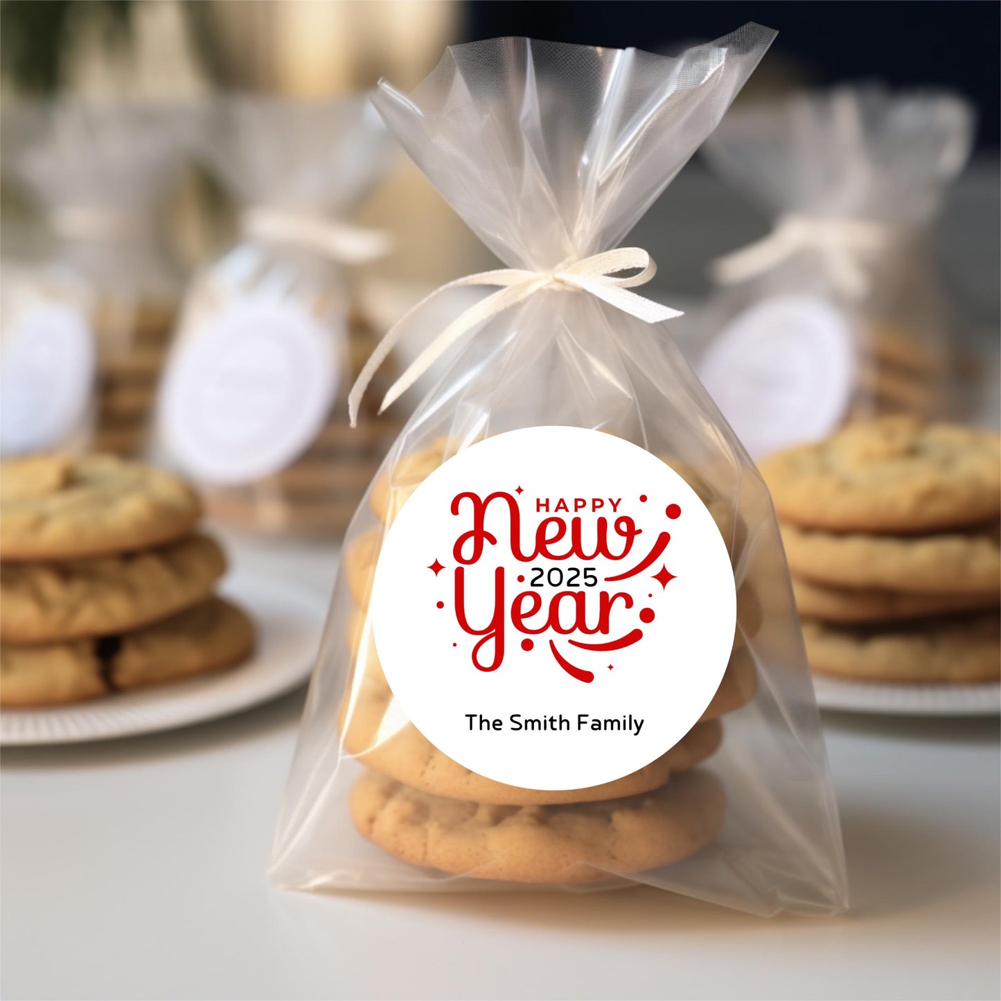 Personalized Happy New Year 2025 Stickers, Custom New Year's Eve Party Labels, Holiday Baking Party Favor Treat Bags Gift Labels