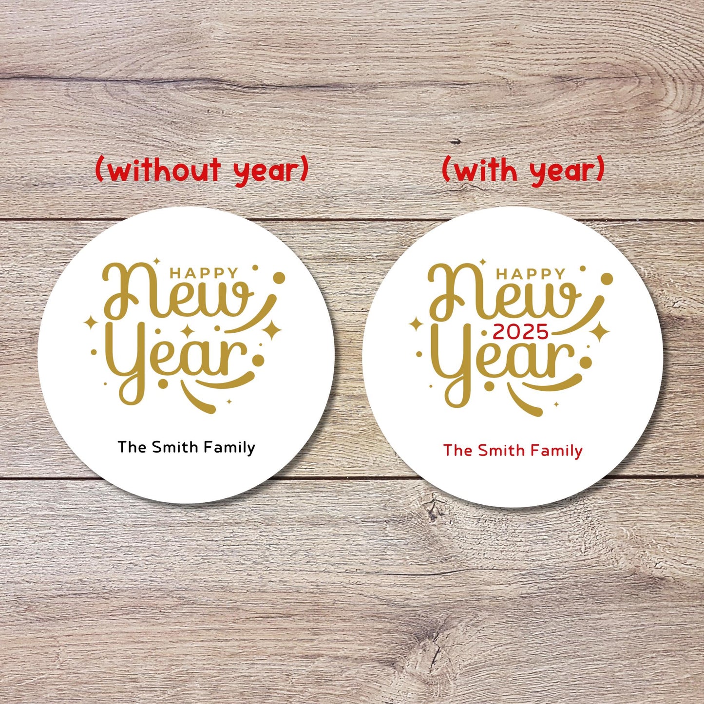 Personalized Happy New Year 2025 Stickers, Custom New Year's Eve Party Labels, Holiday Baking Party Favor Treat Bags Gift Labels