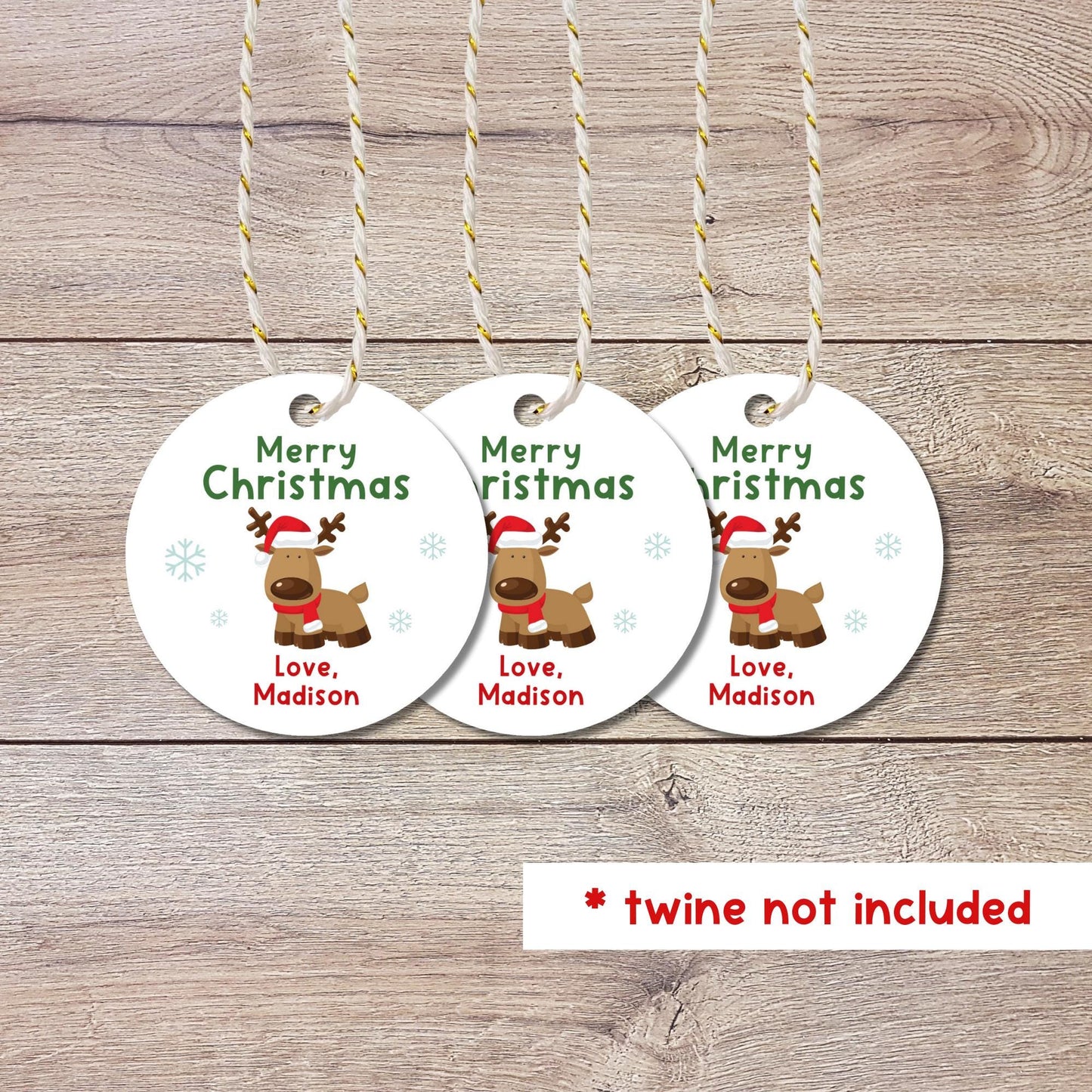 Personalized Christmas Reindeer Gift Tags, Custom Holiday Gift Tags, Matte Finish, Goody Bag Party Favor Tags, Gift Wrap Tags