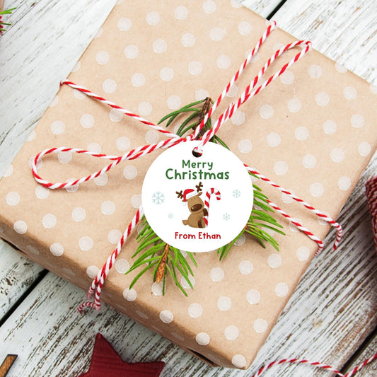 Personalized Christmas Reindeer Gift Tags, Custom Holiday Gift Tags, Matte Finish, Goody Bag Party Favor Tags, Gift Wrap Tags