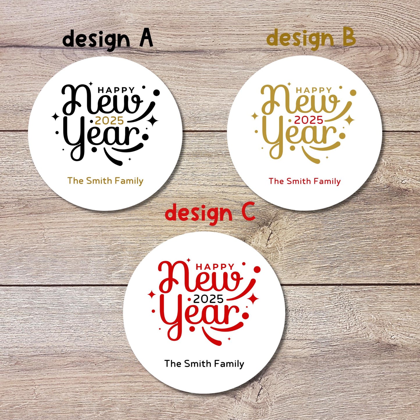 Personalized Happy New Year 2025 Stickers, Custom New Year's Eve Party Labels, Holiday Baking Party Favor Treat Bags Gift Labels