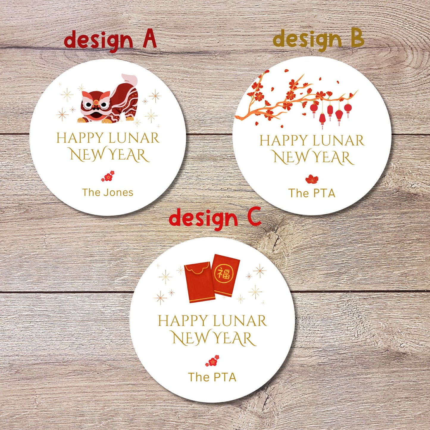 Personalized Happy Lunar New Year Stickers, Custom Chinese New Year Party Labels, Holiday Baking Party Favor Treat Bags Gift Labels