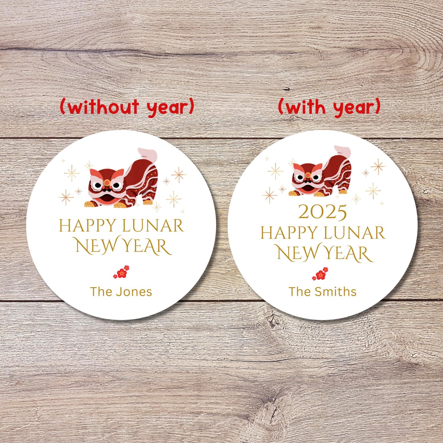 Personalized Happy Lunar New Year Stickers, Custom Chinese New Year Party Labels, Holiday Baking Party Favor Treat Bags Gift Labels