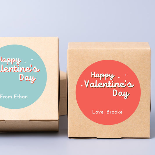 Personalized Valentine's Day Stickers, Happy Valentine Label, Custom School Classroom Party Favor Treat Bag Stickers, Homemade Baked Goods