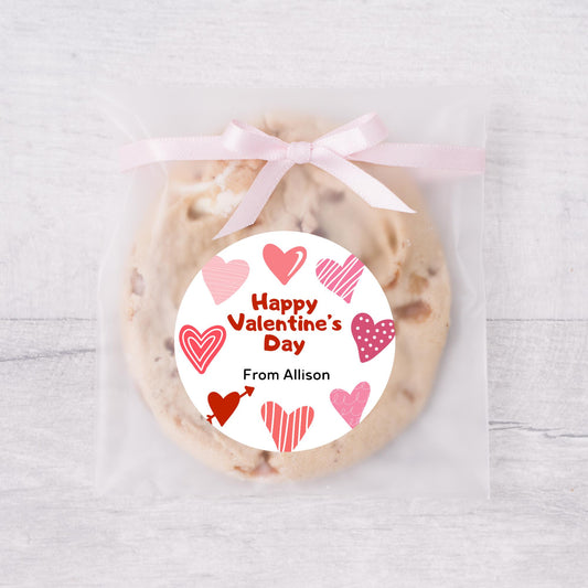 Personalized Valentine's Day Stickers, Happy Valentine Label, Custom School Classroom Party Favor Treat Bag Stickers, Baked with Love
