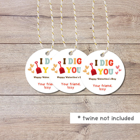 Personalized I Dig You Valentine's Day Gift Tags, Matte Finish, Valentine Classroom Party Favor Treat Bag Tag, Party Custom Gift Tags