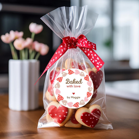 Valentine Baking Stickers, Personalized Valentine Baked with Love Labels, Custom Made with Love Gift Tags, Happy Valentine Home Baking