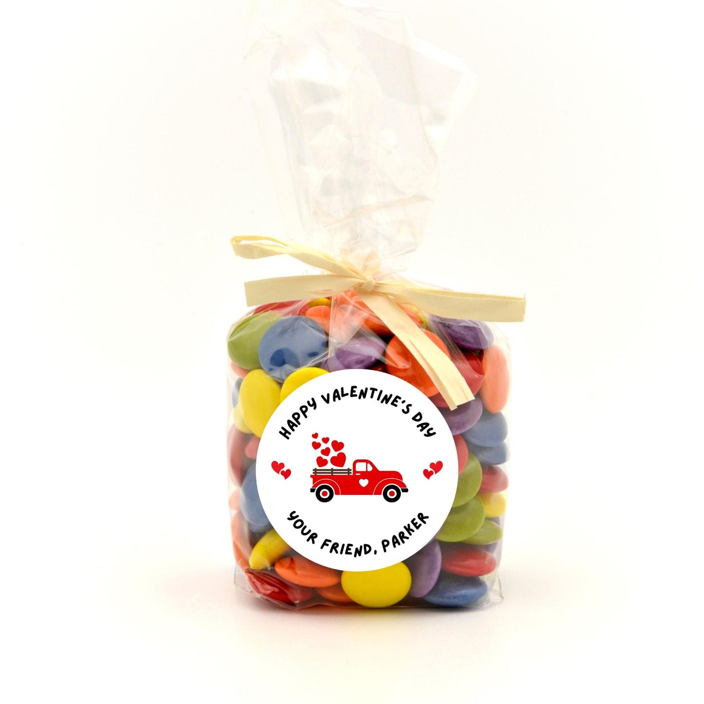 Personalized Valentine's Day Stickers, Red Truck Happy Valentine Label, Custom School Classroom Party Favor Treat Bag Stickers