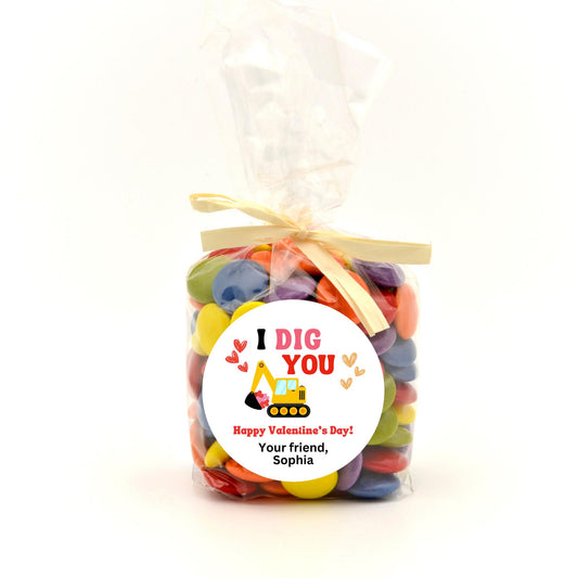 Personalized I Dig You Valentine's Day Stickers, Custom Valentine School Classroom Party Favor Treat Bag Stickers, Baked with Love Labels