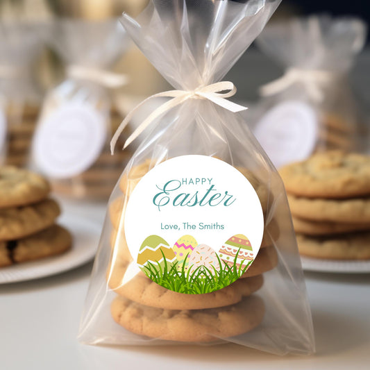 Personalized Happy Easter Stickers, Custom Easter Labels, Easter Gift Basket Party Favor Treat Bag Stickers, Customize Name Event Labels