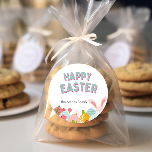Personalized Happy Easter Stickers, Custom Easter Eggs Labels, Easter Gift Basket Party Favor Treat Bag Stickers, Customize Name Event Label