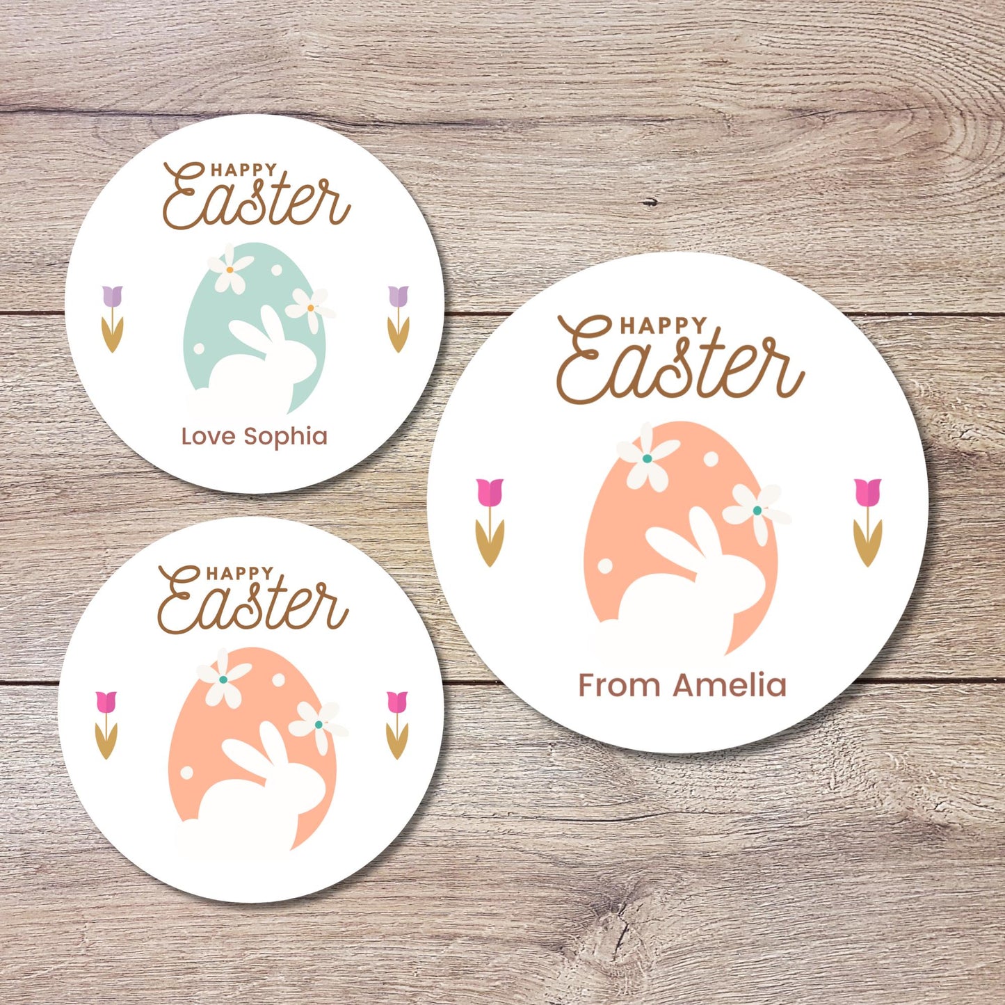 Personalized Happy Easter Stickers, Custom Easter Eggs Labels, Easter Gift Basket Party Favor Treat Bag Stickers, Customize Name Event Label