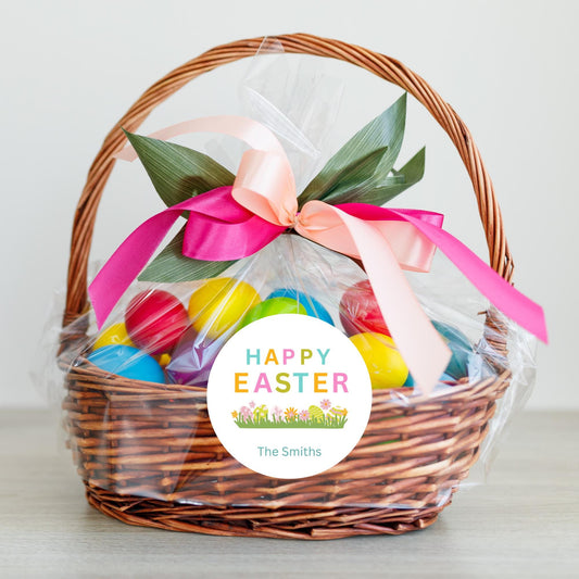 Personalized Happy Easter Stickers, Custom Easter Labels, Easter Gift Basket Party Favor Treat Bag Stickers, Customize Name Event Labels