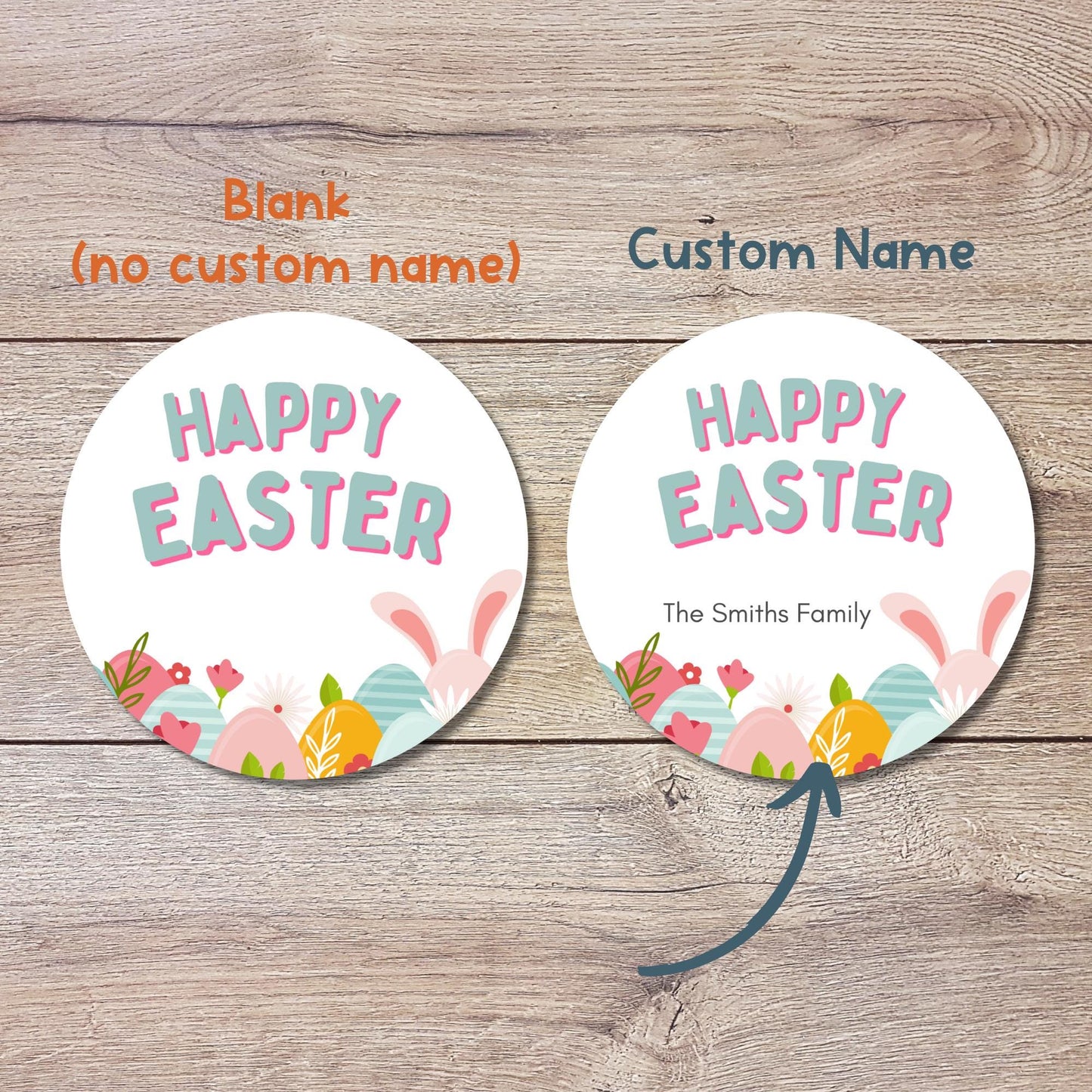 Personalized Happy Easter Stickers, Custom Easter Eggs Labels, Easter Gift Basket Party Favor Treat Bag Stickers, Customize Name Event Label