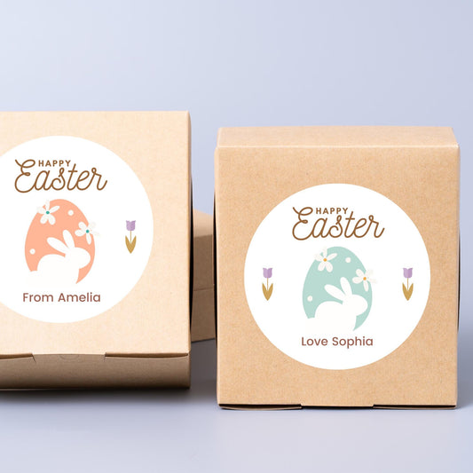 Personalized Happy Easter Stickers, Custom Easter Eggs Labels, Easter Gift Basket Party Favor Treat Bag Stickers, Customize Name Event Label
