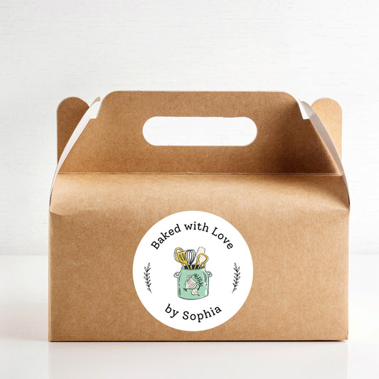 Personalized Baked with Love Stickers, Customized Baked Goods Label, Homemade with Love Small Business Bakery Packaging Labels