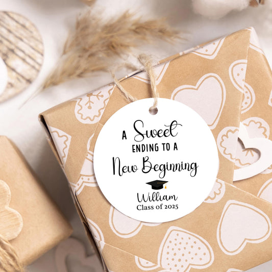 Personalized A Sweet Ending to a New Beginning Tags, Happy Graduation Tags, Custom Graduation Party Favor Envelope Seal Tags