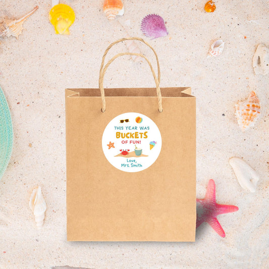 This Year Was Bucket of Fun, Personalized School Party Stickers, End of School Party Treat Bag Sticker, Last Day of School Party Stickers