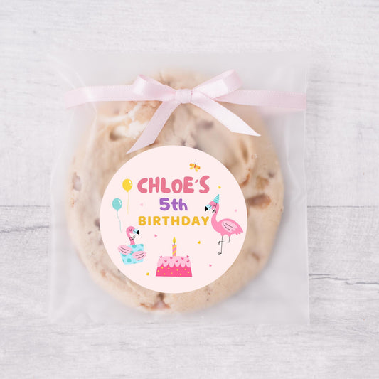 Personalized Tropical Flamingo Birthday Stickers, Custom Beach Pool Birthday Party Favor Goody Bag Labels, Girls Pretty in Pink Birthday